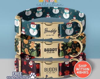 Christmas Dog Collar, Snowmen Personalized Dog Collar, Snowflakes Dog Collar, Dog Collars Personalized Name, Christmas Dog Gifts, (DC-35)
