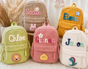 Personalized Corduroy Backpack: Hand-Crocheted Name, Toddler to School Age
