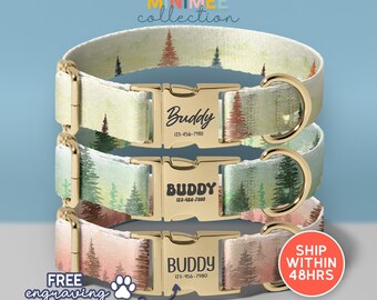 Trees Dog Collar, Personalized Dog Collar, Christmas Tree Dog Collars, Personalized Dog Collars With Name, Christmas Dog Gifts, (DC-59)