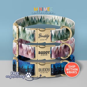 The Mountains Dog Collar, Adjustable Dog Collar, Personalized Engraved Dog Name, Collar for Small to Large Dogs, (DC-85)