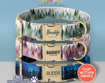 The Mountains Dog Collar, Adjustable Dog Collar, Personalized Engraved Dog Name, Collar for Small to Large Dogs, (DC-85)
