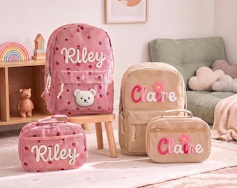 Personalized Girl Backpack and Lunch Bag Set |Hand-crochet Book Bag for Kids |  Back to School Gift