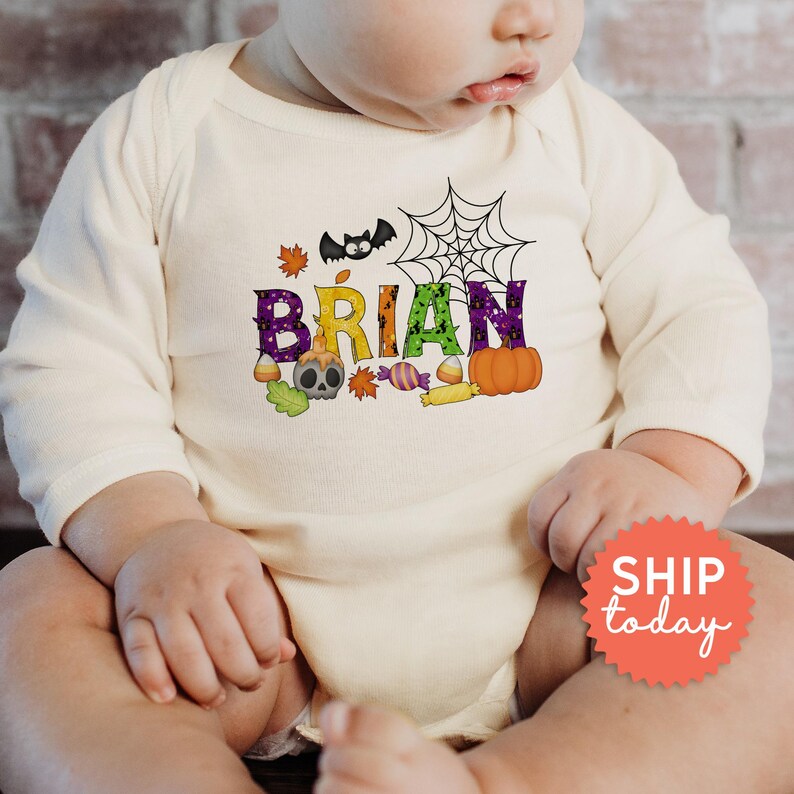 Personalized Spooky Halloween Onesie® Brand, Halloween Things Baby Bodysuit, Custom Name Baby Clothes, Newborn Spooky Outfit, (BC-HAL103) immagine 2