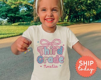 Personalized Third Grade Shirt for Girls | Retro Back to School Kid Tee(BC-SCH190)