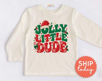 Jolly Little Dude Kids Shirt - Cute Christmas Toddler Tee - Holiday Kid Apparel Outfit(BC-CHR98)