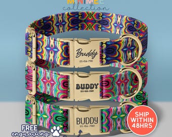 Multiple Colour Velvet Personalise Dog Collar Leash Set, Purple+Navy+Red Dog Collar,Engraved Pet Name, Custom Dog Collar Gift, (DC-66)