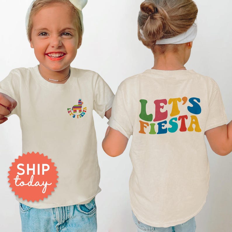 Let's Fiesta Shirt, Cinco De Mayo Tees For Toddler, Mexican Vacation Party Apparel, Front And Back Kids Clothing, (FBC-CDM4) image 1
