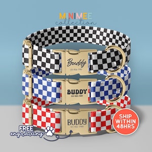 Personalized Dog Collar, Valentine's Day Gift, Custom Name Engraving, Checkered Pattern, Adjustable Pet Collar(DC-217)