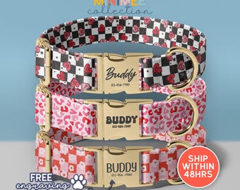 Adjustable Valentine Heart Dog Collar And Leash Set, Pink Valentine Dog Collar, Love Dog Collar, Hearts Personalised Dog Collar, (DC-98)