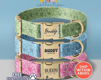Floral Custom Engraved Name Dog Collars, Personalized Dog Collar With Name Engraving, Personalized Engraved Name Dog Collar(DC-281)