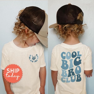 クールなビッグブロクラブのフロントとバックの幼児用シャツ、かわいい幼児用グラフィックTシャツ、ユニークな男の子用Tシャツ、兄弟の発表シャツ（FBC-FAM39）
