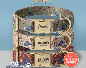 Personalized Cowboy Boots Dog Collar | Engraved Custom Name Collar(DC-304)