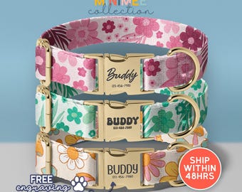 Watercolor Floral Dog Collar, Pink Floral Dog Collar,  Girly Dog Collar Bow, Slide On Bow For Dog Collar,  Sandy Paws Collar, (DC-46)