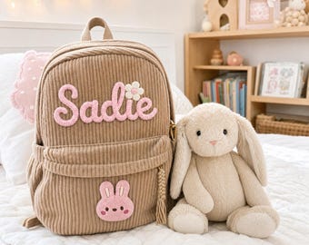 Personalized Kids Backpack | Custom Name Corduroy Backpack | Toddler Girl Bunny Bag | Toddler Boy Backpack