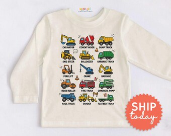 Construction Trucks Kids Shirt - Cute Heavy Equipment Toddler Tee - Birthday Outfit for Truck LoversBC-TRE268)
