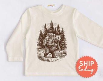 Nature Themed Bear Graphic T-Shirt, Woodland Camping Design(BC-TRE277)