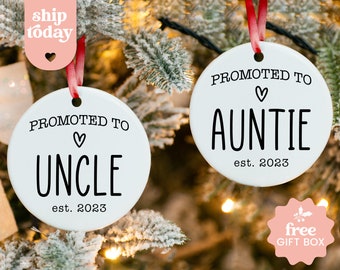 Promoted To Auntie Uncle Ornament, Custom New Uncle Aunt Announcement Ornament, Pregnancy Reveal, New Baby Ornament