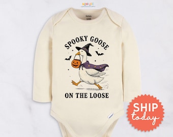 Spooky Goose On The Loose Natural Baby Onesies® Brand - Cute Halloween Goose Bodysuit - Baby Shower Gift(BC-HAL189)