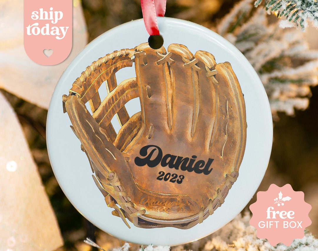 Personalized Baseball Glove Ornament, Holiday Gifts for Baseball Player, Custom Name Ornament