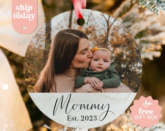 Mommy Est 2023 Ornament, Personalized Photo Ornaments, New Mom Christmas Gift, First Time Mom Holiday Gift, Mommy And Baby Photo Ornament