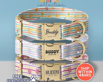Personalized Coastl Summer Girl Dog Collar| Engraved Gold Buckle Pet Collar for Small Mediu Dogs (DC-310)