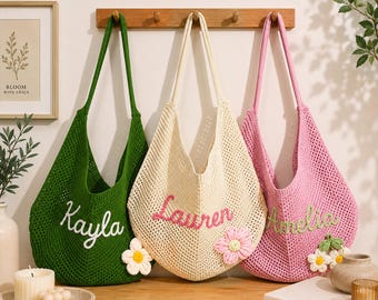 Personalized Bridesmaid Beach Tote Bags, Bridesmaid Proposal Gift, Custom Name Travel Tote Bags, Boho Beach Bag