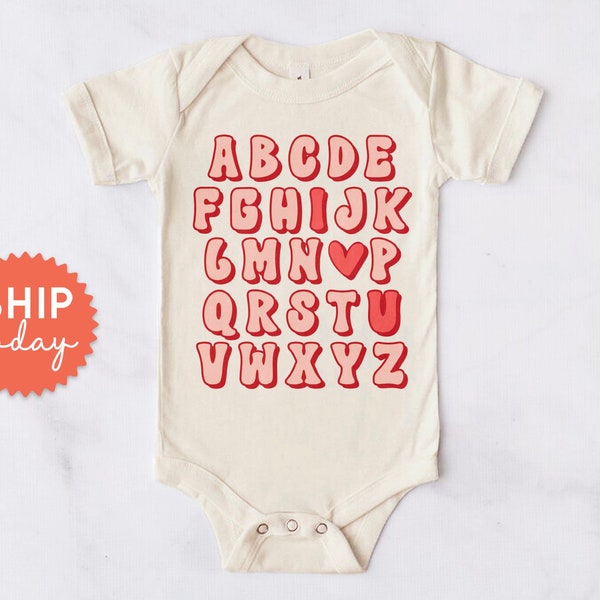 Alphabet I Love You Onesies® Brand, Cute Valentines Day Bodysuit, A - Z I Heart U, Unisex Baby Clothes, (BC-VAL14)