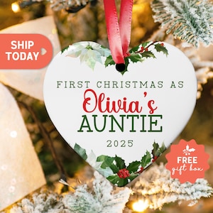 First Christmas as Auntie Ornament, New Baby Announcement Ornament, Family Keepsake, First Christmas Gift from Niece Nephew, (HCO-24)