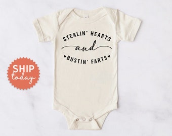 Stealin Hearts And Bustin Farts Onesies® Brand, Baby's 1st Valentine Bodysuit, Funny Valentine Gift For Newborn, (BC-VAL65)