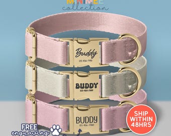 Personalized Dog Collar Bow Tie Leash Set, Custom Engraved Pet Name Metal Buckle, Custom Dog Collar With 4 Color Styles For Girl Dogs(DC-13)
