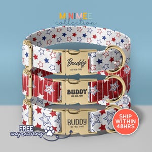 American Flag Dog Collar, Patriotic Dog Collar Leash Set, Engraved Name On Dog Collar, The USA Personalized Collar For Dogs, (DC-37)