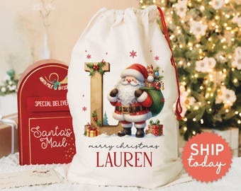 Personalized Santa Claus Christmas Gift bags, Custom Santa Design Christmas Bag, Christmas Present Bag, Holiday Gift Bags for Kids, (CB-70)
