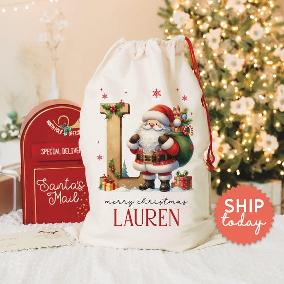 Personalized santa gift bags sale