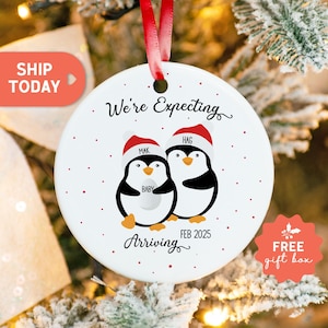 Personalized Expecting Parents Ornament, Custom Pregnant Mom Christmas Keepsake, Snowman We Are Expecting Couple Ornament