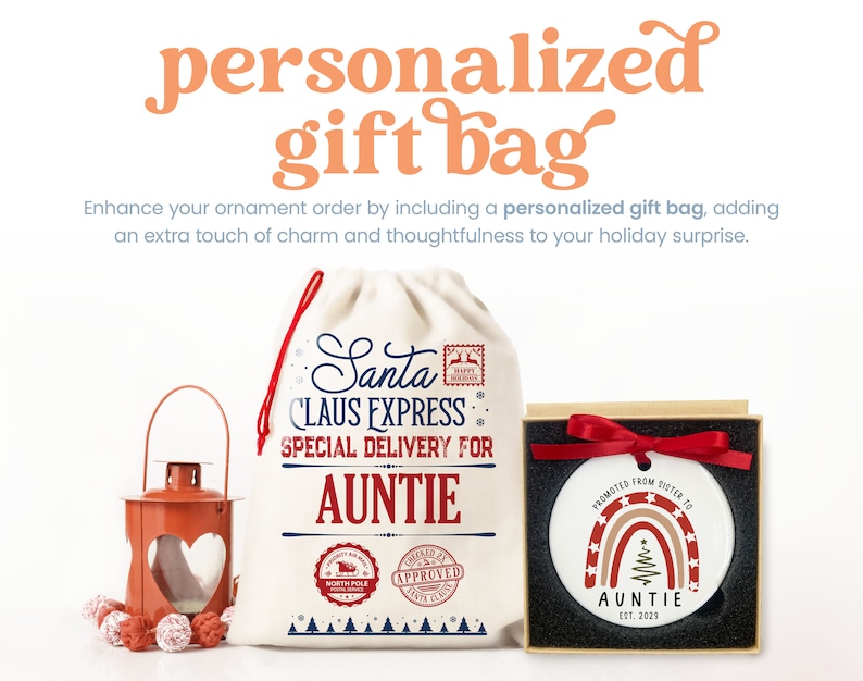 a personalized gift bag with an orange lantern