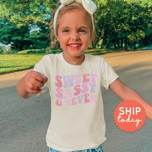 Sweet Sassy & Seven Toddler T-Shirt, 7th Birthday Rainbow Tee, Cute Shirt For Birthday, 7 Year Old Birthday Gift, Turning Seven, (BC-BIR23)