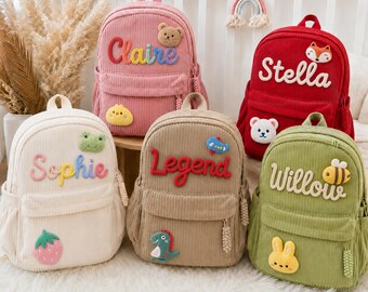Custom Name Backpack for Toddler & Kid | Personalized Corduroy Kid School Bag | Hand-Crocheted Bag