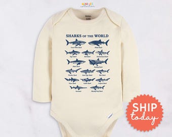 Sharks of the World Baby Onesies® Brand, Shark Species Chart Infant Bodysuit, New Baby Gift Idea(BC-TRE278)