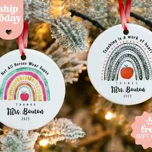 Personalized Teacher Christmas Ornament, Custom End of Year Teacher Gift, Cute Teacher Bauble, Pencil Ornament for Teacher