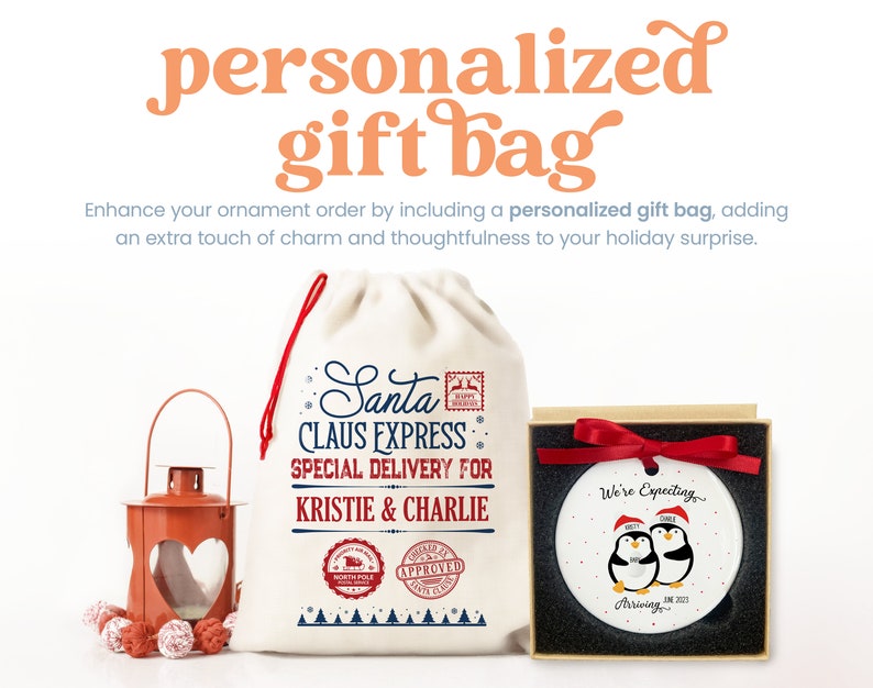 a personalized gift bag with a picture of a penguin