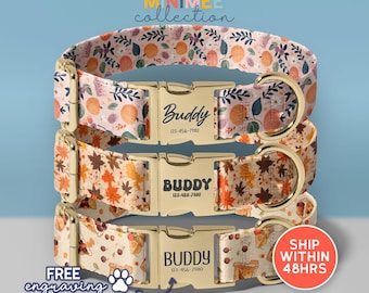 Pumpkin Thanksgiving Dog Collar, Fall Dog Collar With Name, Autumn Dog Collar, Dog Lover Gift, Holiday Dog Collar, (DC-181)