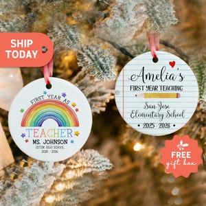 Personalized Teacher Ornament, First Year Teaching Ornament, Personalized School Name And Teacher Name Christmas Ornament