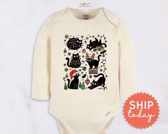 Cute Cat Baby Onesies® Brand - Tangled Christmas Light Ornaments Bodysuit - Holiday Newborn Outfit(BC-CHR116)