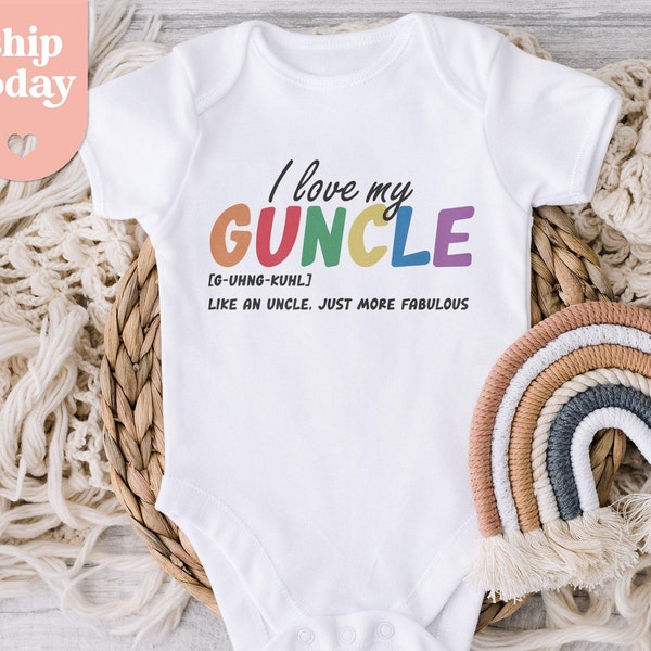 I Love My Guncle Baby Body®, Regenbogen Baby Bodysuit, LGBTQ+ Body®, Gay Onkel Babypartygeschenk, (ON-PRI57)