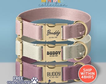 Personalized Pet Collar, Multiple Color Velvet Dog Collar Leash Set With Bow, Gift For Pet Mum, Dog Collar Boy Girl, (DC-4)
