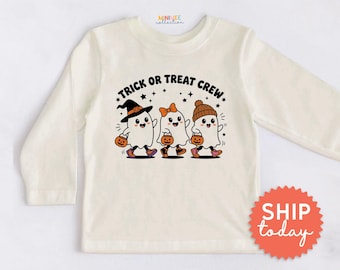 Trick Or Treat Crew Toddler Shirt - Cute Ghost Kids Tee - Halloween Outfit(BC-HAL190)