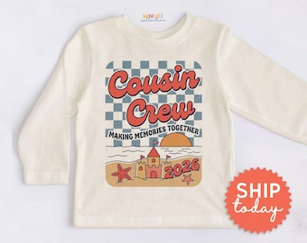 Cousin Crew Kids Beach T-Shirt, Retro Checkered Toddler Summer Tee, Cousin Squad Shirt(BC-FAM306)