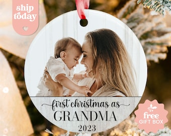 Primera Navidad como adorno de 2023, recuerdo navideño de la nueva abuela, regalo de Navidad para los abuelos, adorno fotográfico de la abuela