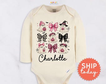 Personalized Halloween Baby Onesies® Brand - Custom Name Cute Ghost Bodysuit - Girls Halloween Outfit(BC-HAL178)
