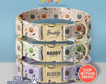 Collar personalizado para perro con diseño de Halloween, correa ajustable y hebilla grabada (DC-328)